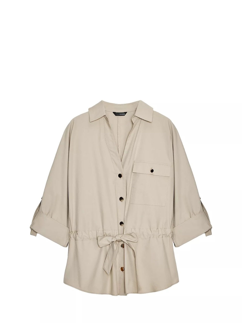 Zara Beige Drawstring Safari Shirt Jacket